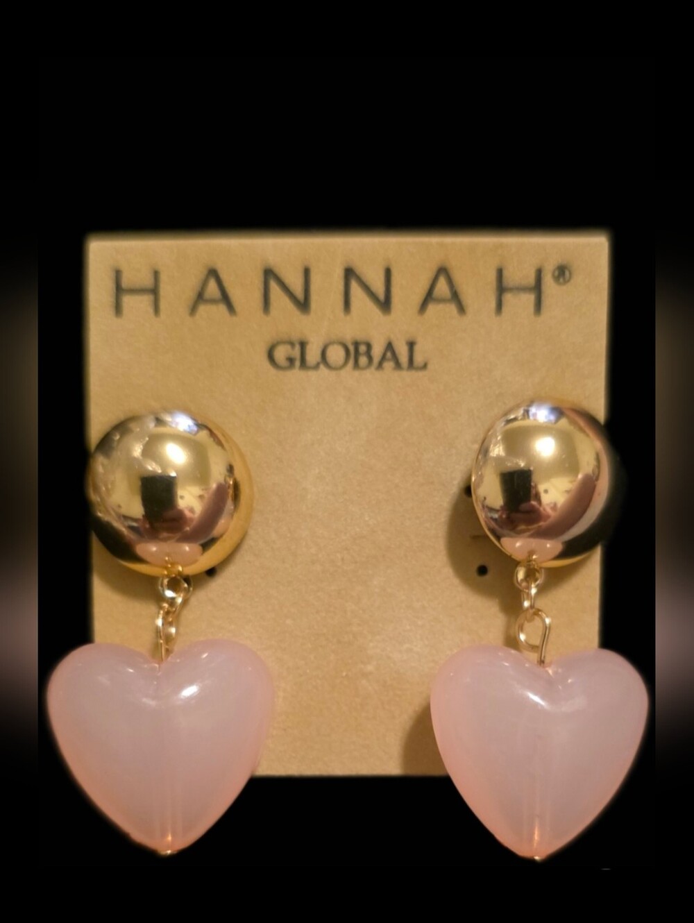 Goldtone Earrings w/Pink Heart Drops